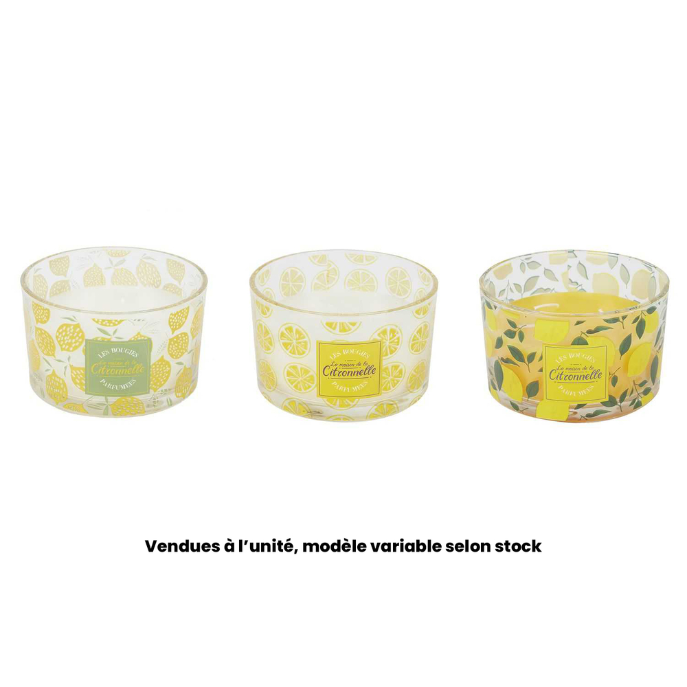 Bougie à la citronnelle, trois mèches, modèles variables - D.13cm
