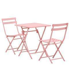 Ensemble table et chaises bistro pliable métal thermolaqué rose