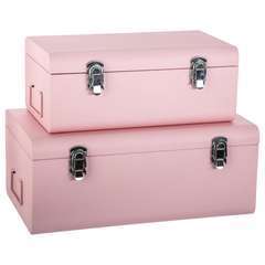 Cantines métal rose forme valise - Lot de 2