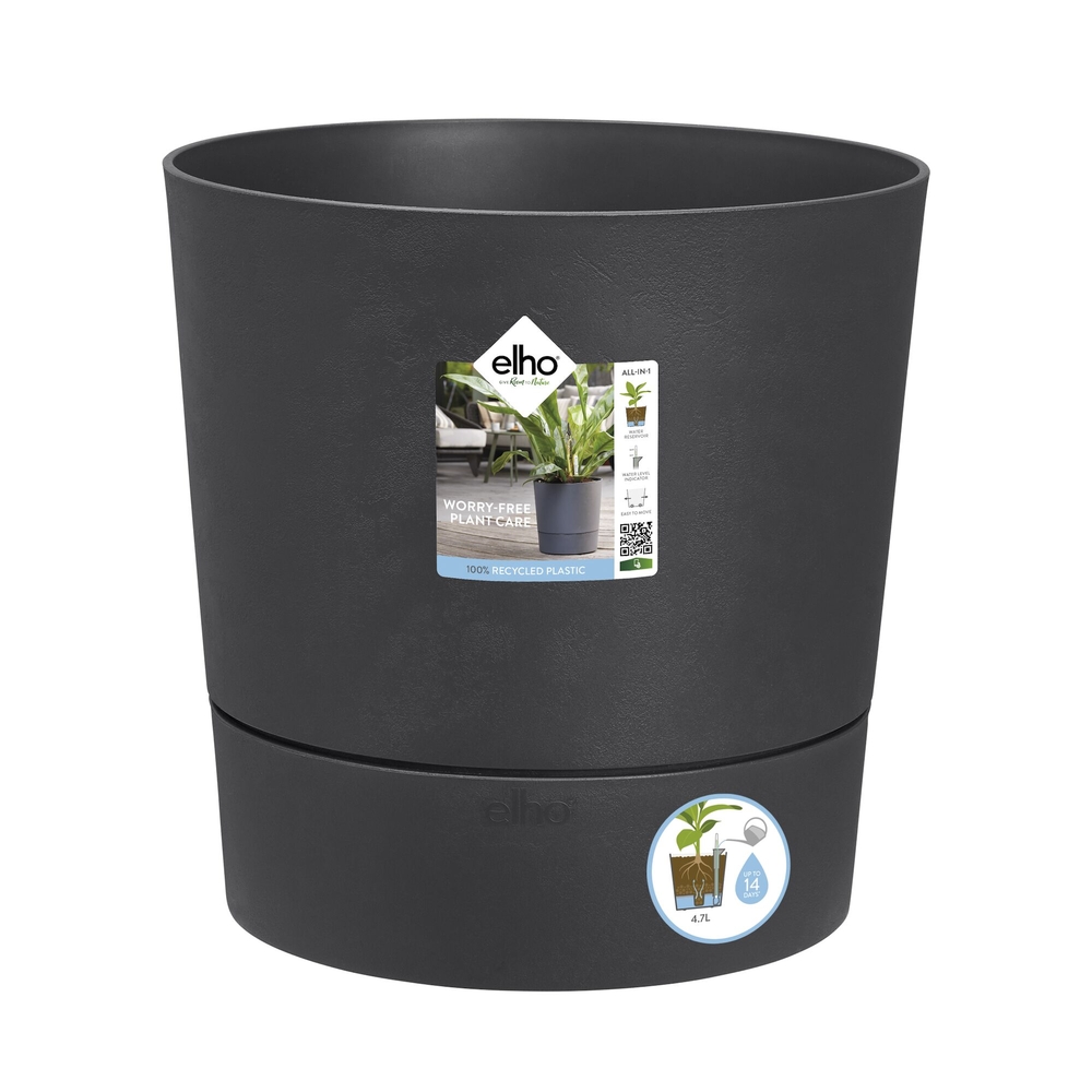 Pot Greensense Aqua Care gris rond, avec Réservoir d'eau - D.35cm