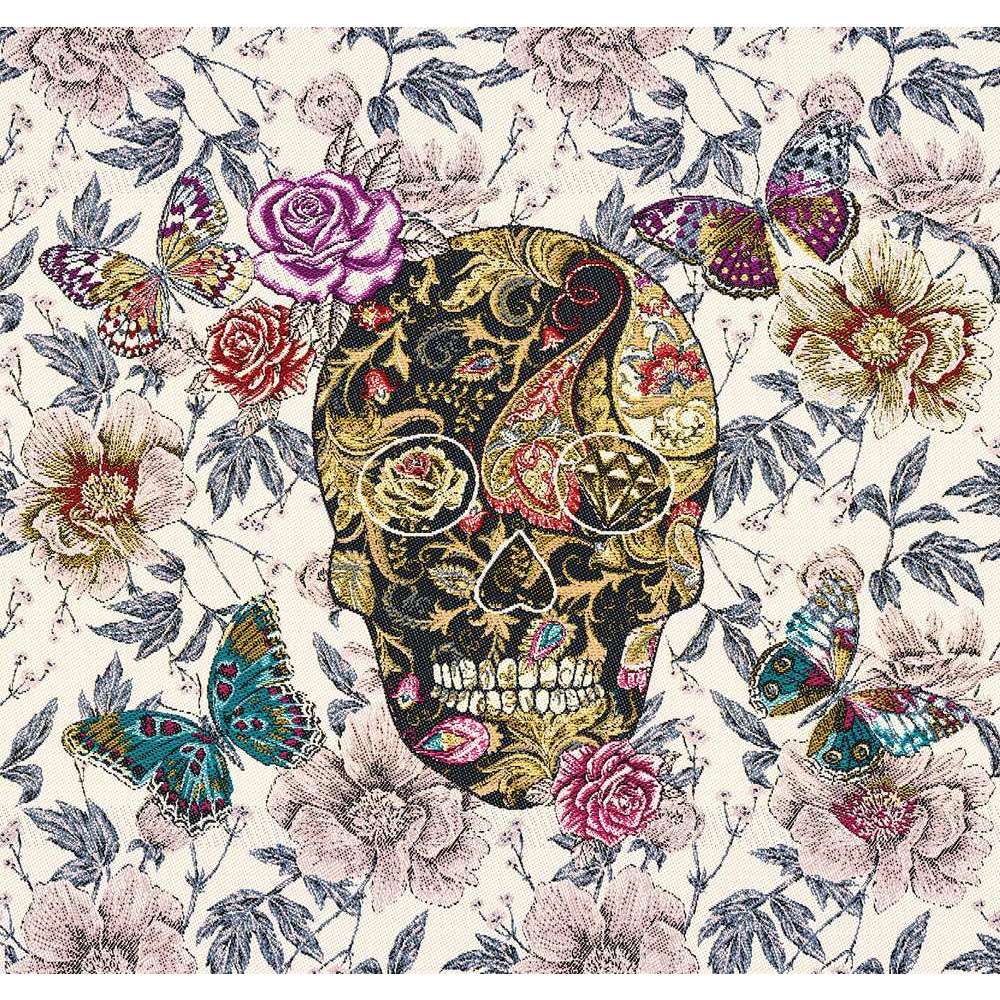 Carré de tissu Jacquard Calavera blanc tissé en France 45x45cm