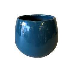 Pot en terre cuite émaillée Cancale Urbain bleu - D.21xH.21cm