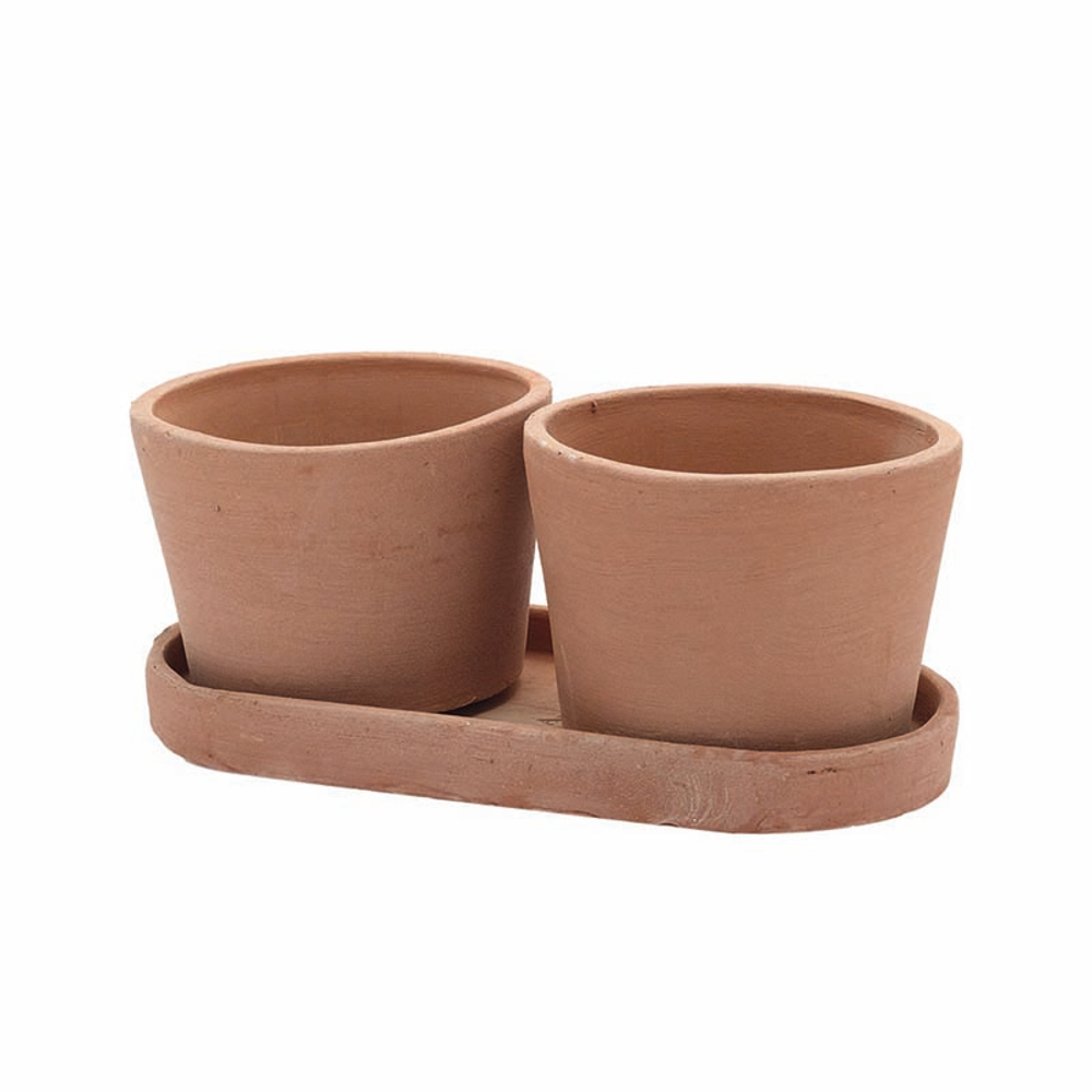 Pot duo Rotondo en terre cuite D.14,5 x H.11 cm - L.30cm
