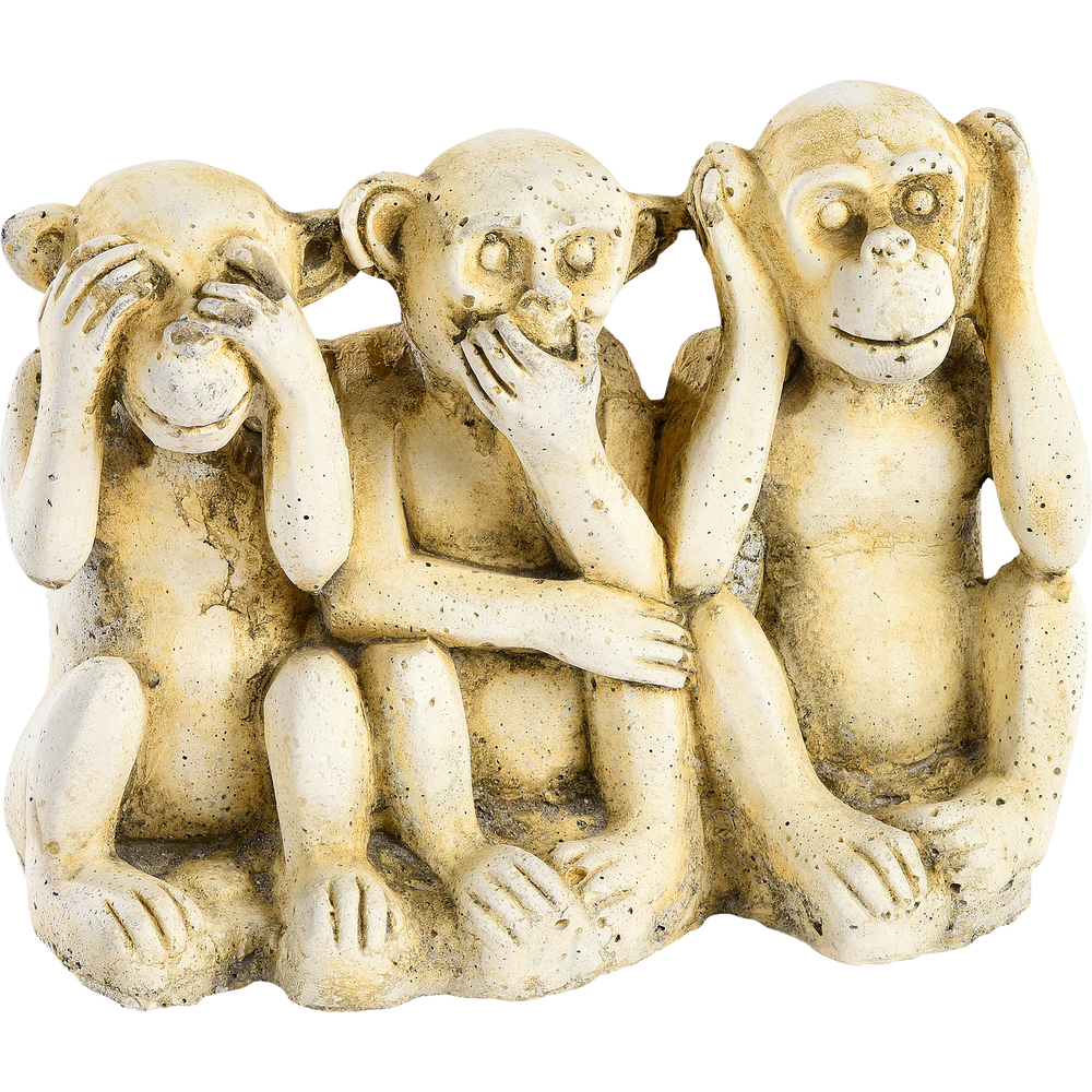 Statue zen Singes de la sagesse en pierre ton ciré vieilli - H.14 cm