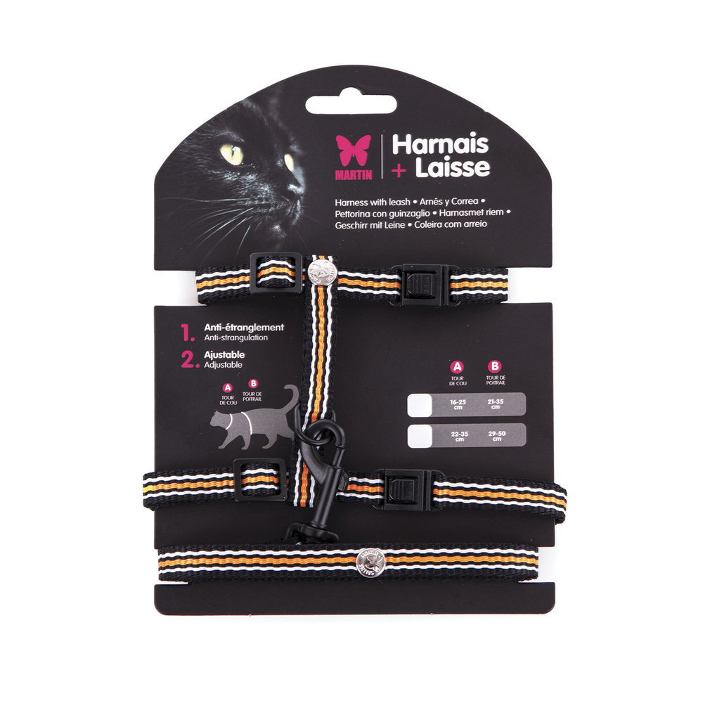 Set harnais et laisse collection Trio pour chat orange