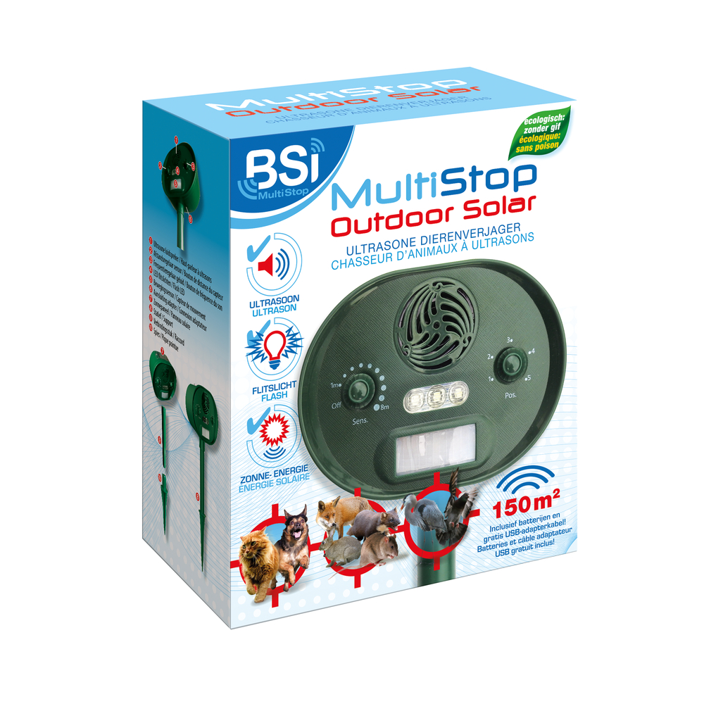 Répulsif à ultrasons solaire : Multistop outdoor solar - 150m²