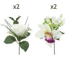 Lot de 4 mini bouquets de roses et d'orchidées artificiels - 23 cm