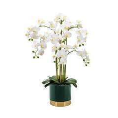 Orchidée artificielle 'toucher naturel' pot céramique vert/or - 80 cm