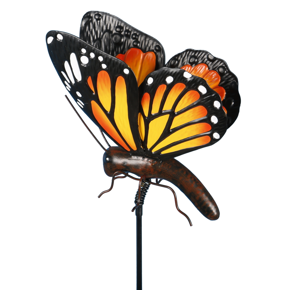 Statue en métal- Papillon orange sur pic - H.102cm