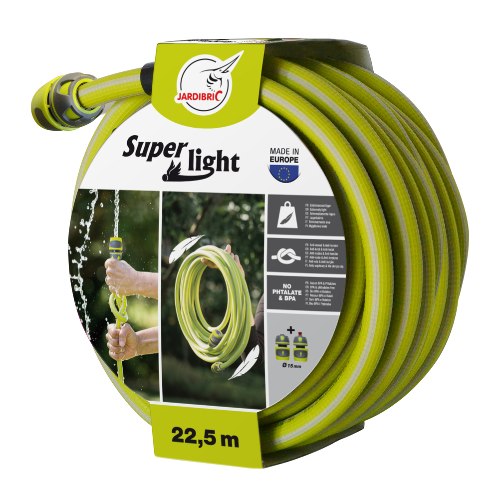 Set tuyau d'arrosage anti-torsion Superlight, avec raccords - L.22,5m