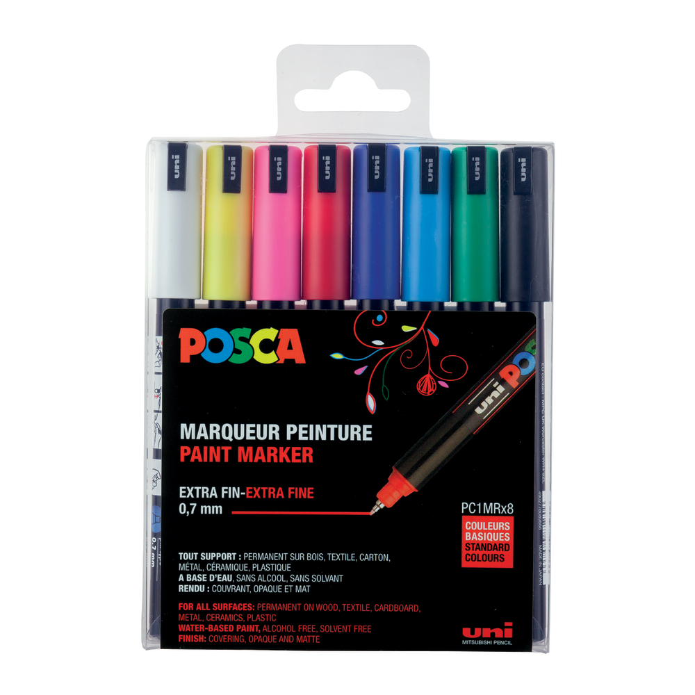 Set de 8 marqueurs uni-Posca pointe calibrée extra fine assortis