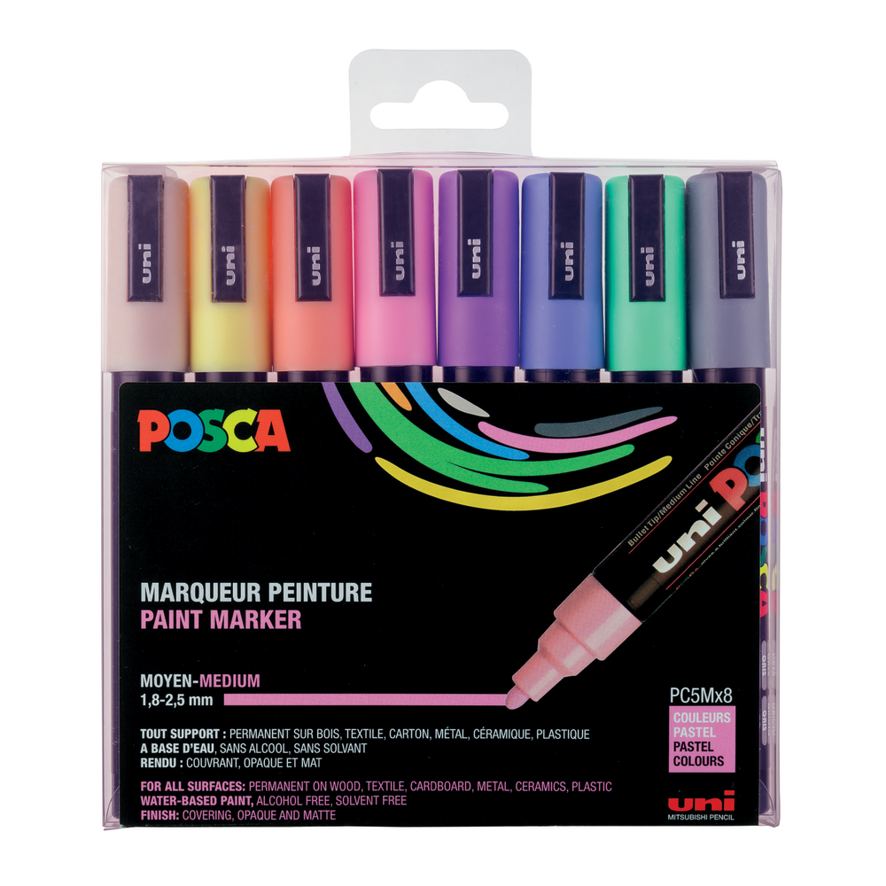 Set 8 marqueurs uni-Posca pointe moyenne Pastel assortis