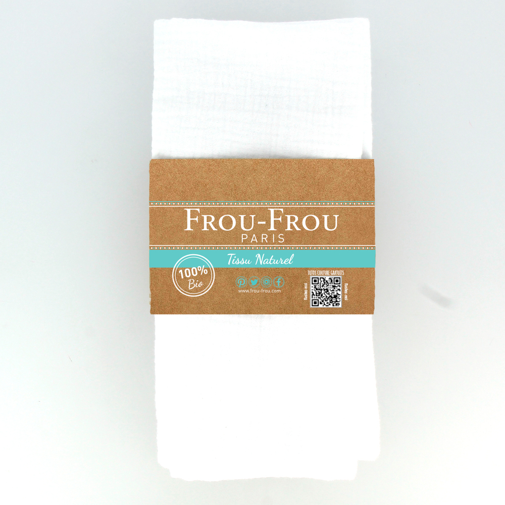 Coupon Tissu 135x60cm en Double Gaze BIO 100% Naturel, couleur Neige