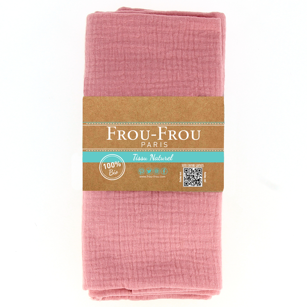 Coupon Tissu 135x60cm Double Gaze BIO 100% Naturel, couleur Ballerine