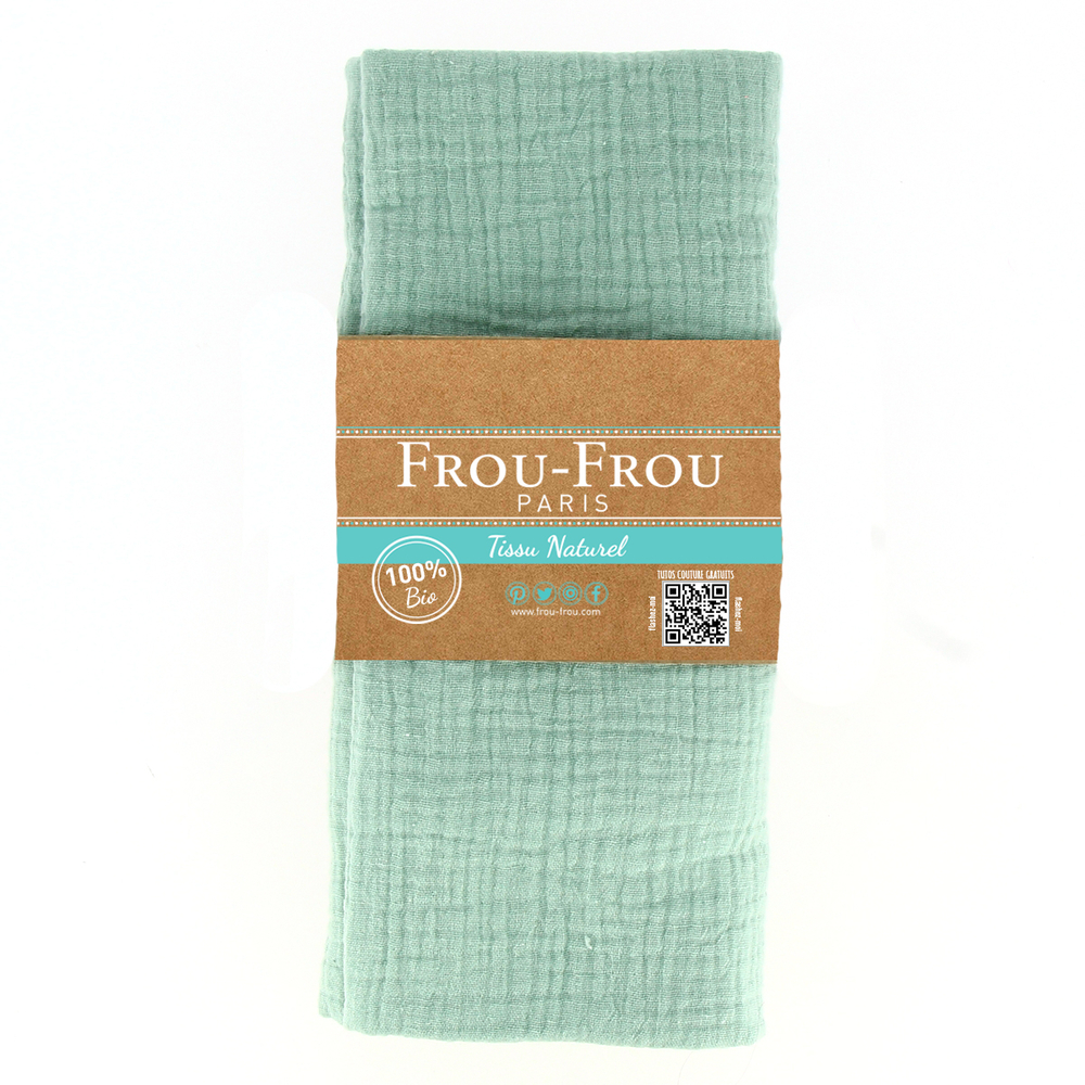 Coupon Tissu 135x60cm en Double Gaze BIO 100% Naturel, couleur Céladon