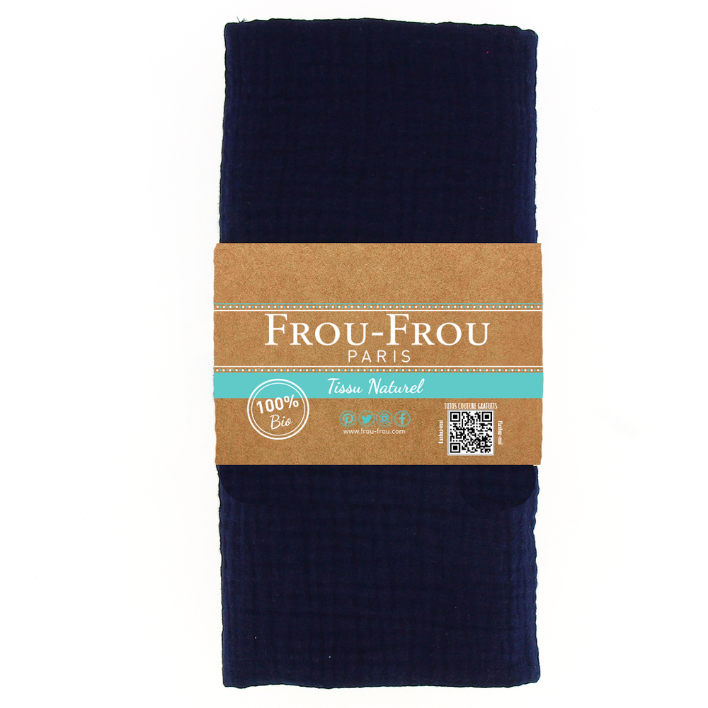 Coupon Tissu 135x60cm en Double Gaze BIO, couleur Navy, 100% Naturel
