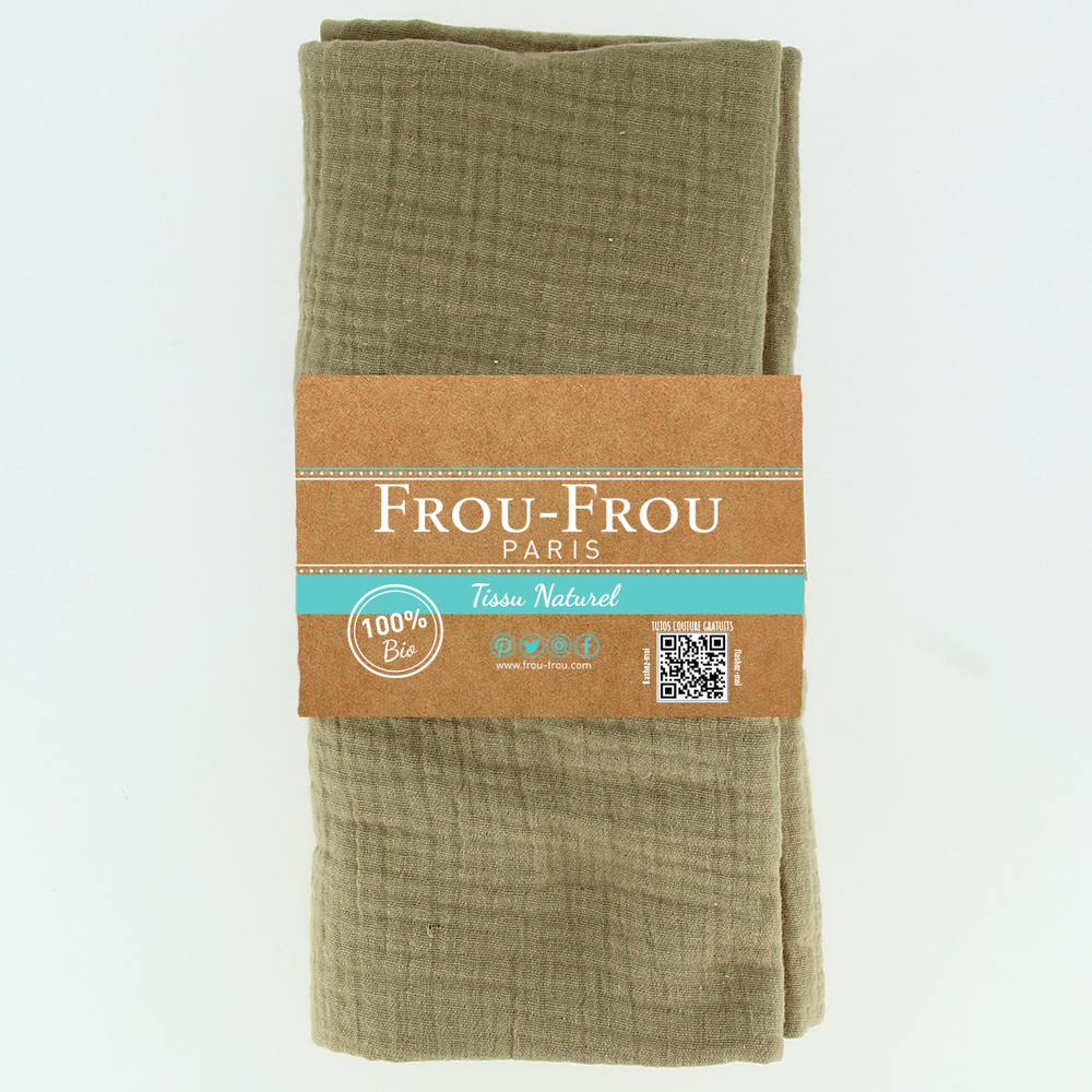 Coupon Tissu 135x60cm en Double Gaze BIO, couleur Pierre, 100% Naturel