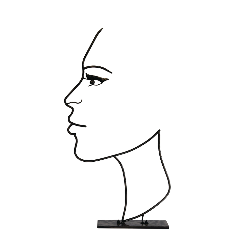 Statue visage en métal filaire noir - H.110 cm