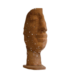Statue demi-visage métal argile - H.101cm