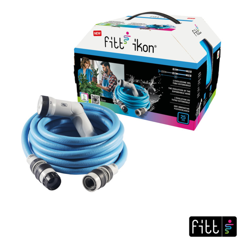 Tuyau d'arrosage Ikon extensible L25m avec accessoires- Bleu