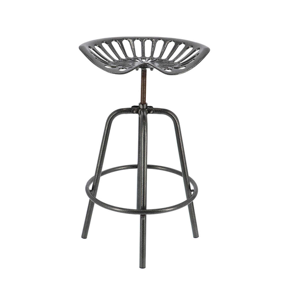 Tabouret de bar en métal, assise tracteur, coloris gris - H.73,1cm