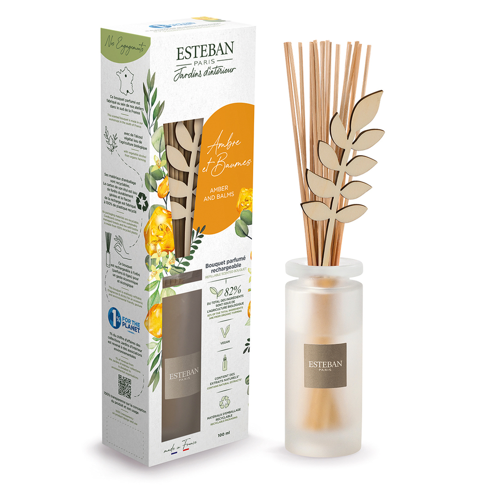 Bouquet parfumé et recharge senteur ambre et baume - 100 ml
