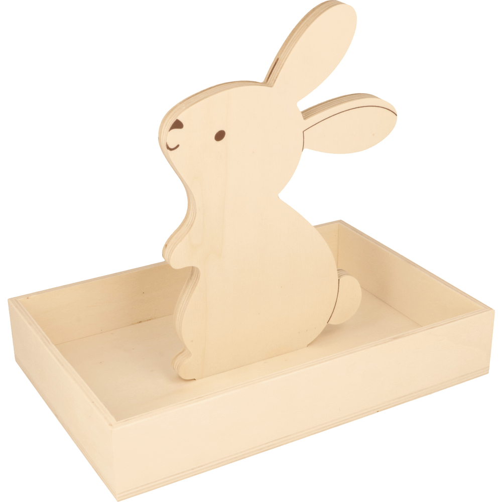 Plateau rectangle en bois à décorer avec lapin - 25x17x4,5 cm