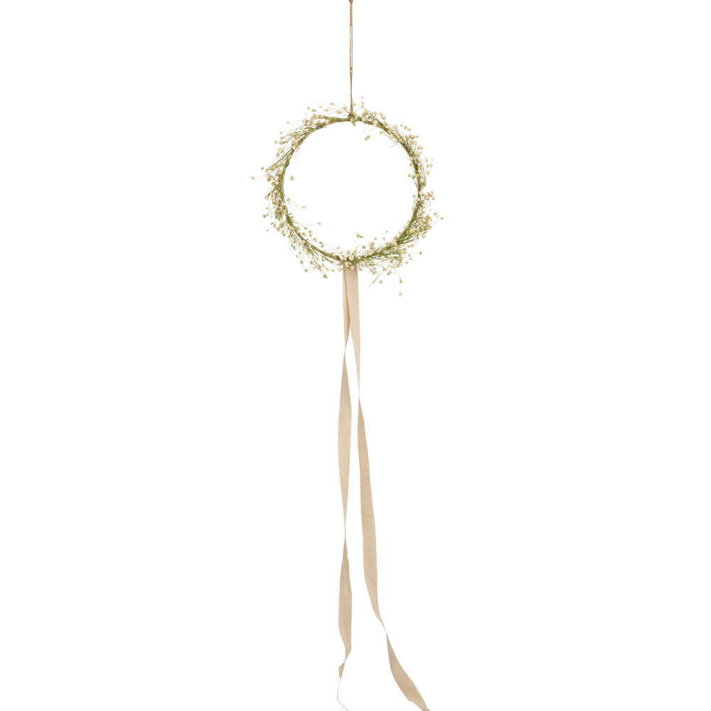 Couronne de gypsophile séché avec ruban à suspendre - D.26cm