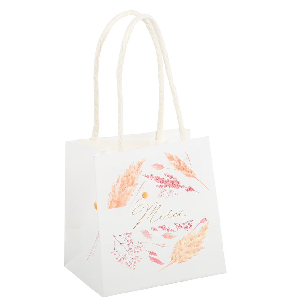 6 sacs cadeaux "Merci" Fleurs sauvages colorées et or