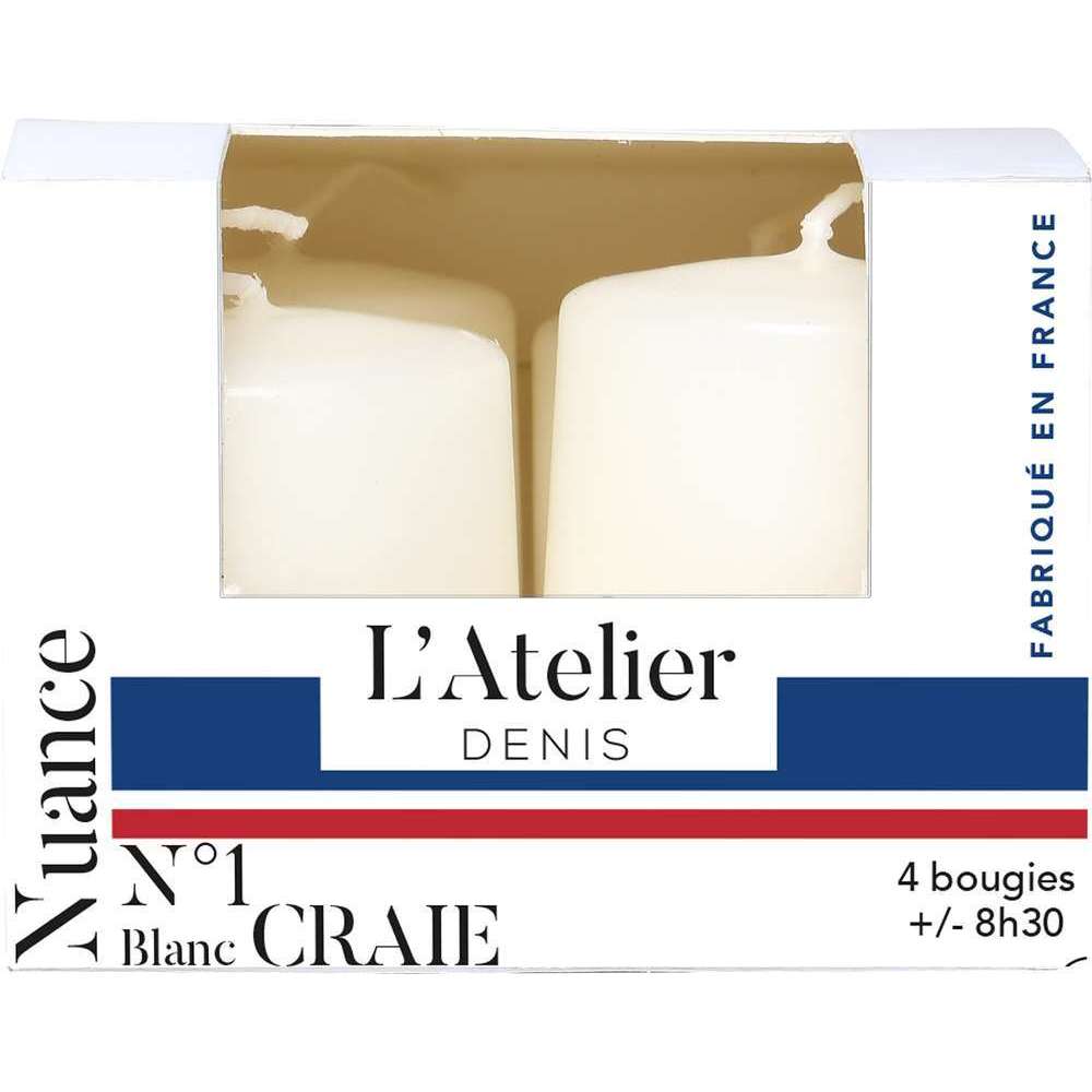 Lot de 4 bougies cylindriques, coloris blanc