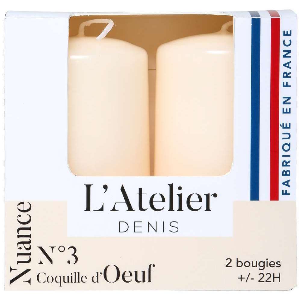 Lot de 2 bougies cylindriques, coloris ivoire