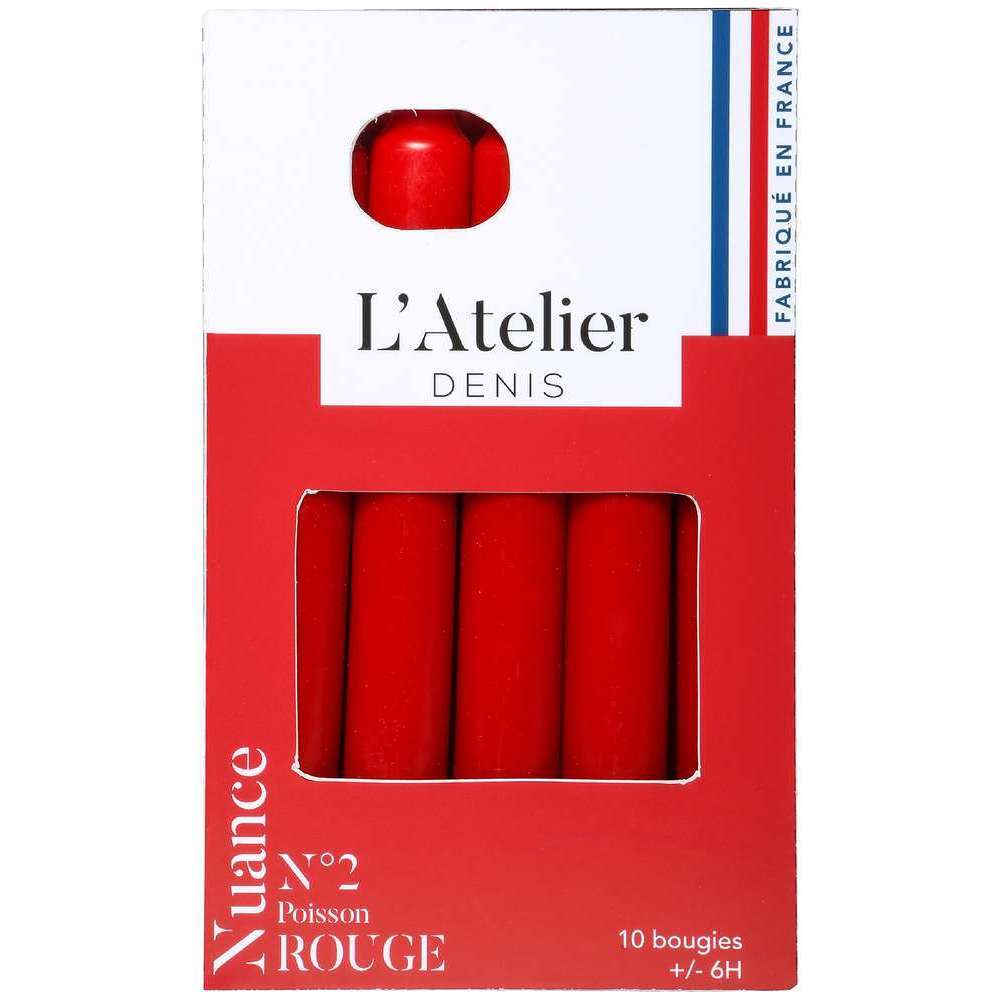 Lot de 10 bougies, coloris rouge - H.17cm