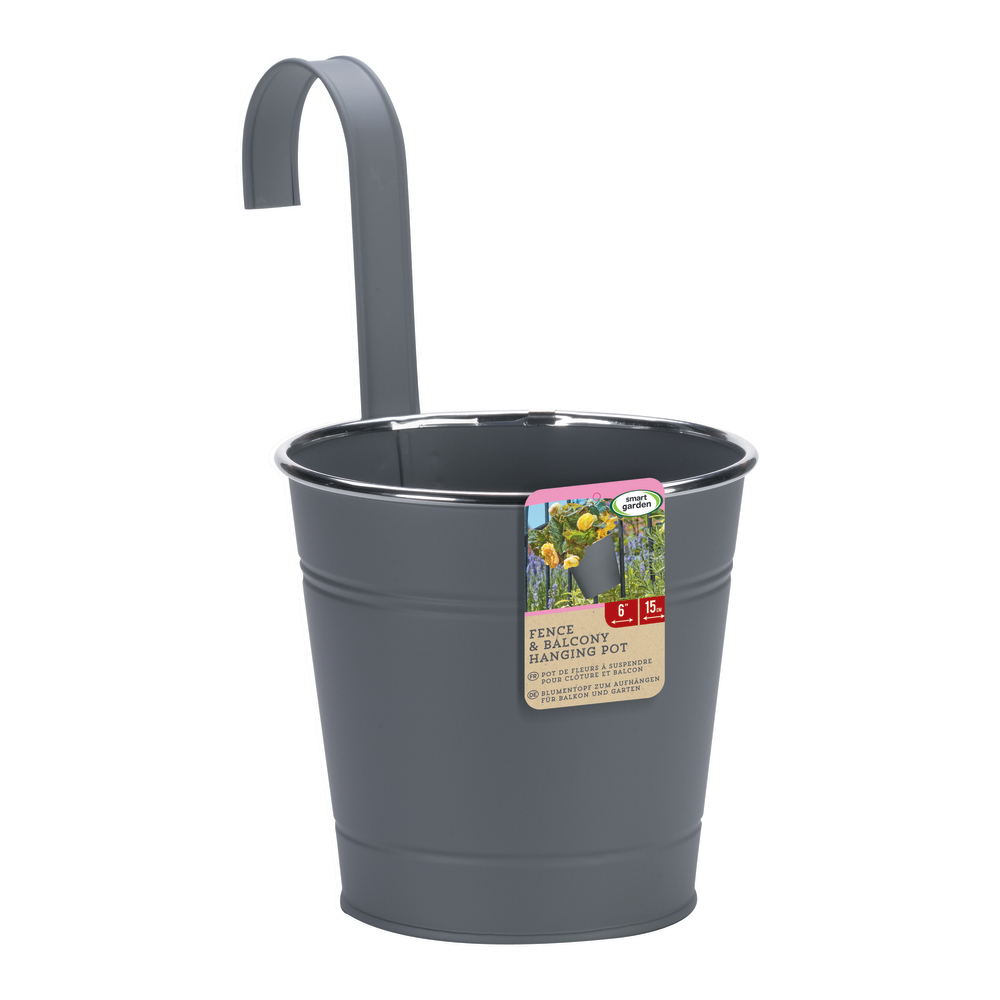 Pot à suspendre pour balcon en métal, coloris ardoise - D.15cm