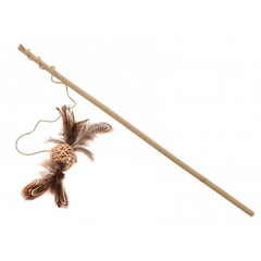Jouet pour chat canne à pêche & balle en rotin avec plumes