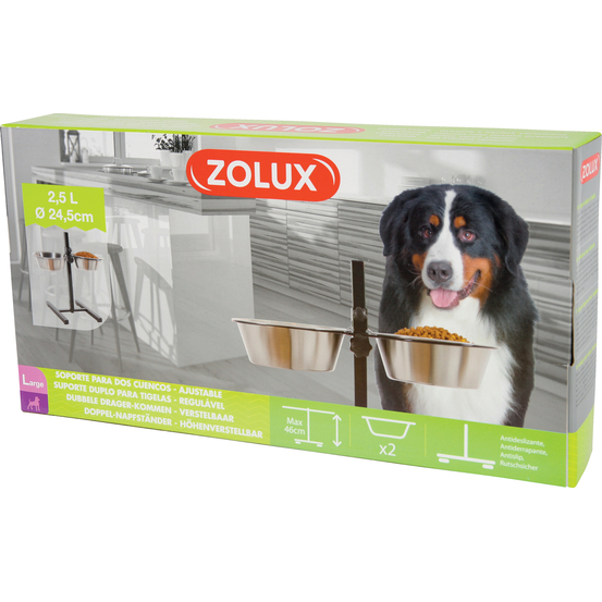 Support réglable avec 2 Bols Inox 2.5L Ø24,5cm