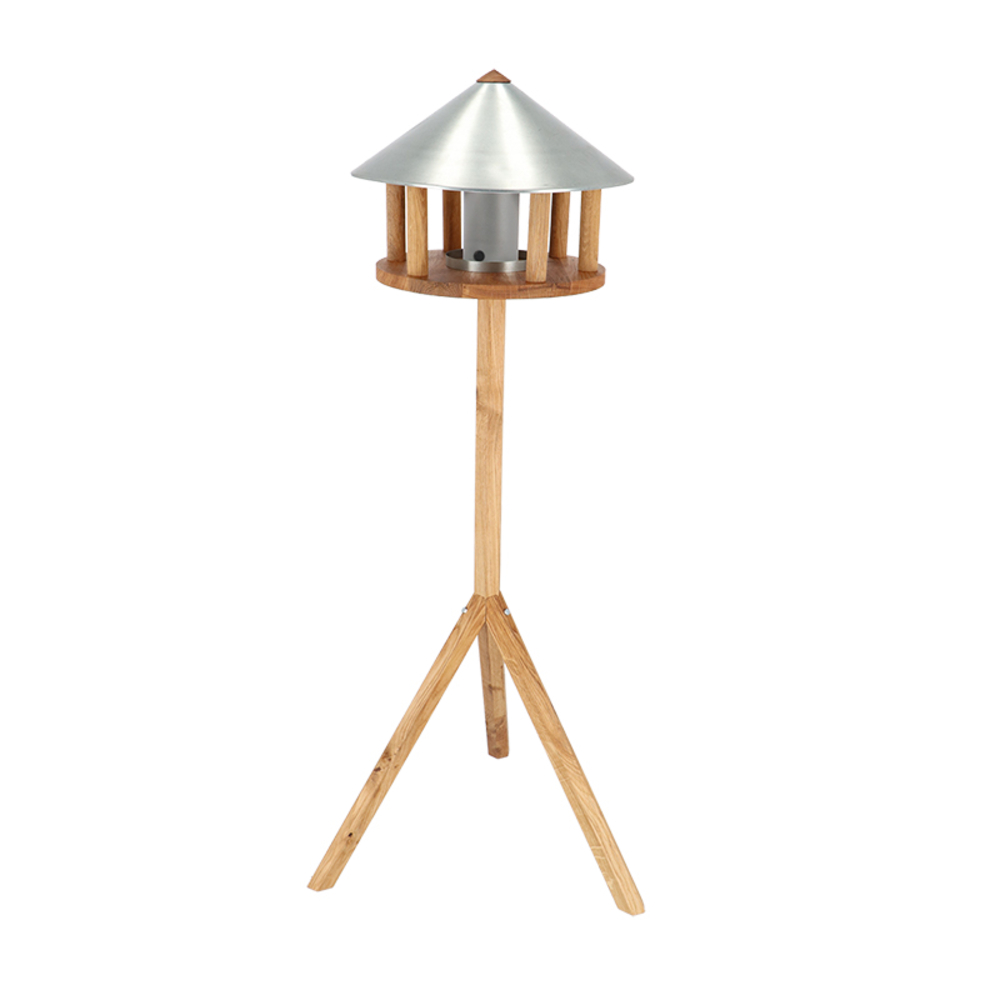 Mangeoire pour oiseaux, en chêne avec silo & toit en cuivre 