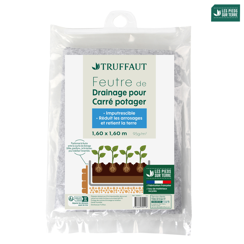 Feutre de drainage pour carré potager 95g/m² 1,60 x 1,60 m