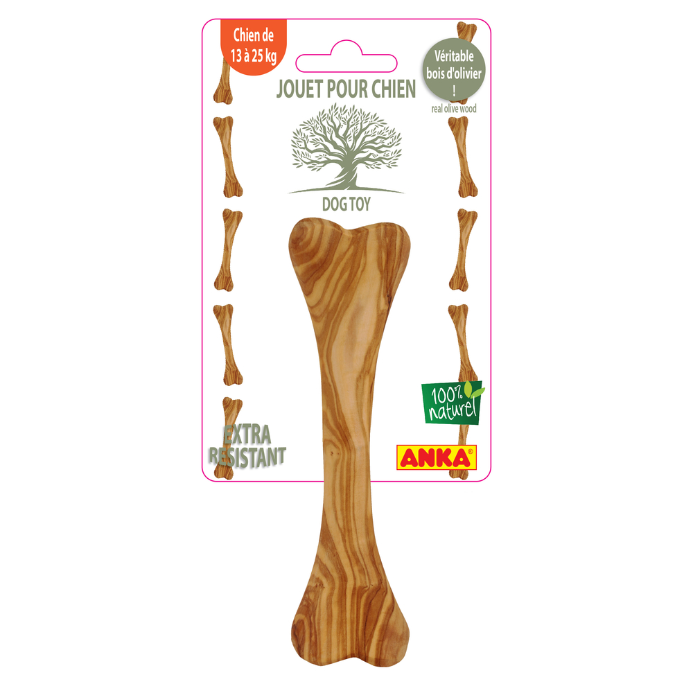 Jouet os bois d'olivier pour chien 20cm