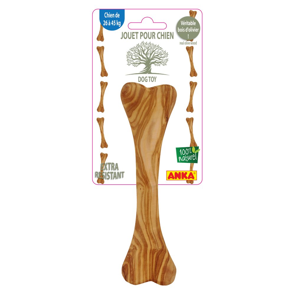 Jouet os bois d'olivier pour chien 25cm