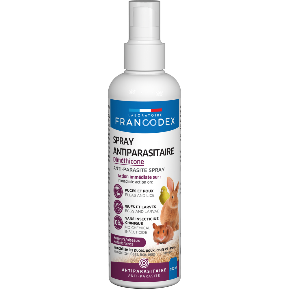 Spray antiparasitaire Diméthicone petits mammifères/oiseaux 100ml
