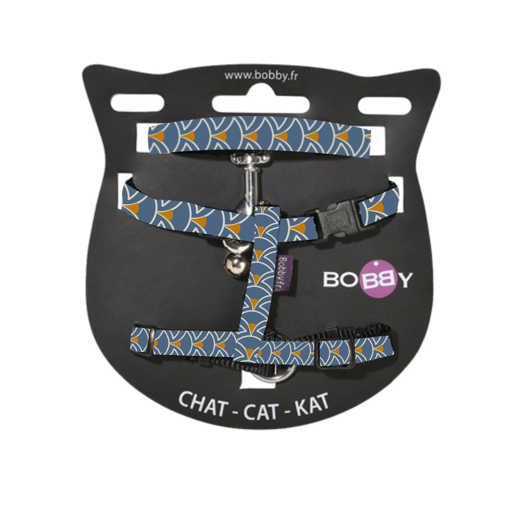 Harnais Geisha avec laisse pour chat, coloris bleu - TU