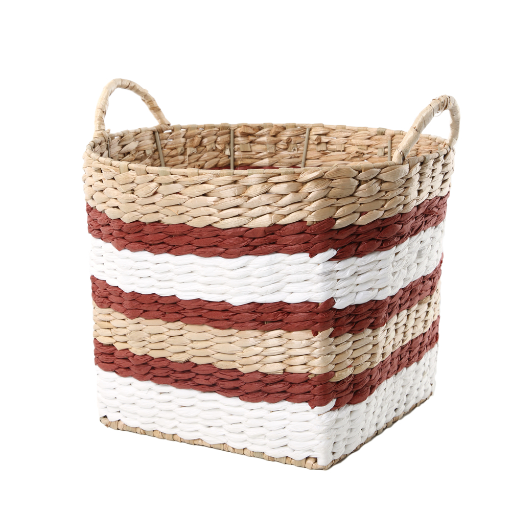 Panier en paille tressée Koss carré rouge - L.33xH.33xH.25cm