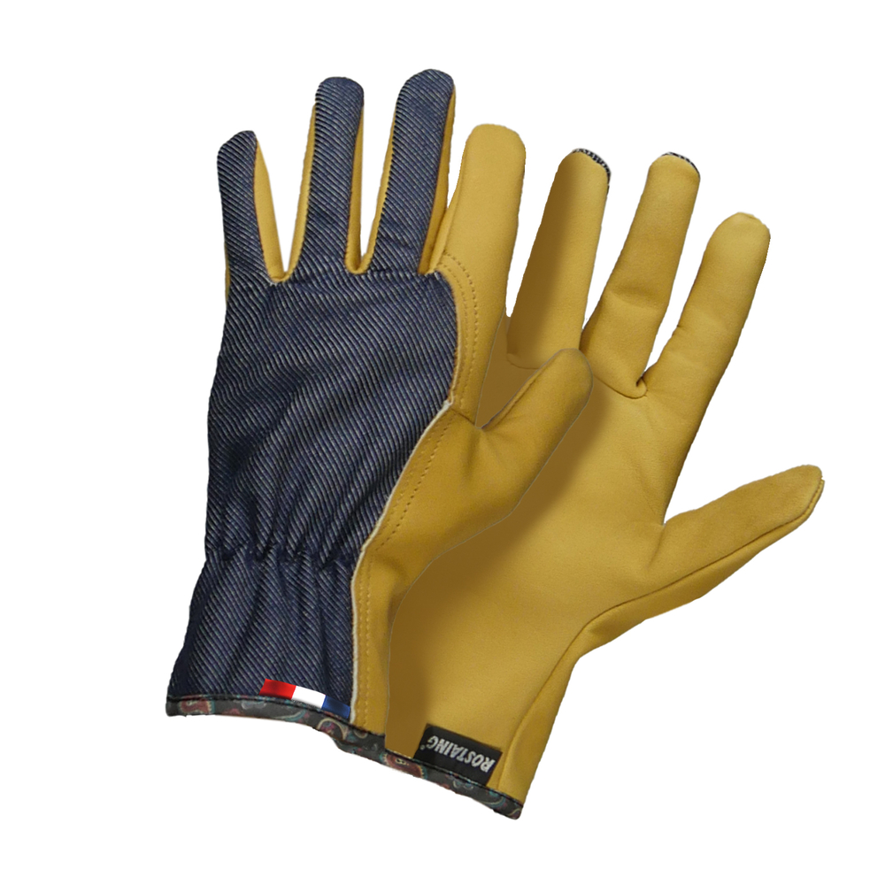 Gants de jardin surcyclés : cuir/jean, T.9
