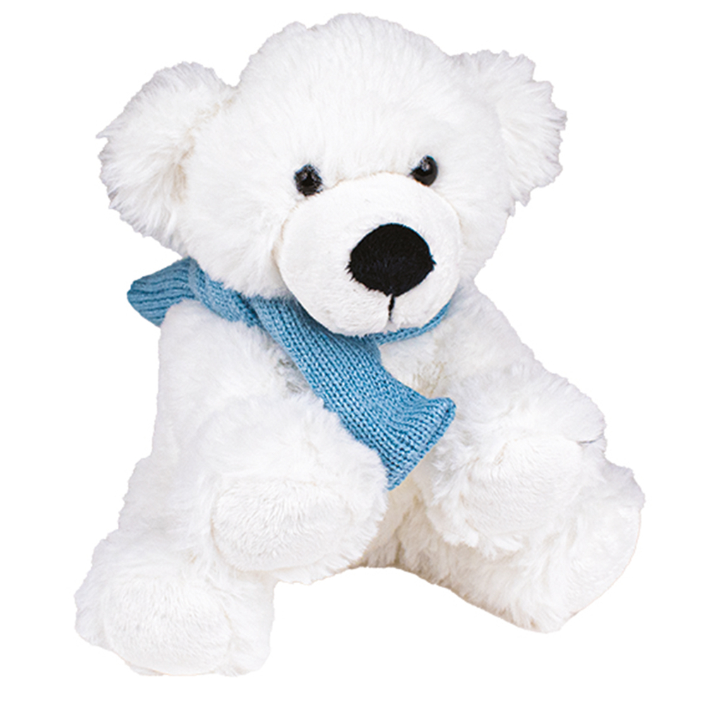 Peluche ours blanc avec écharpe bleue H25cm