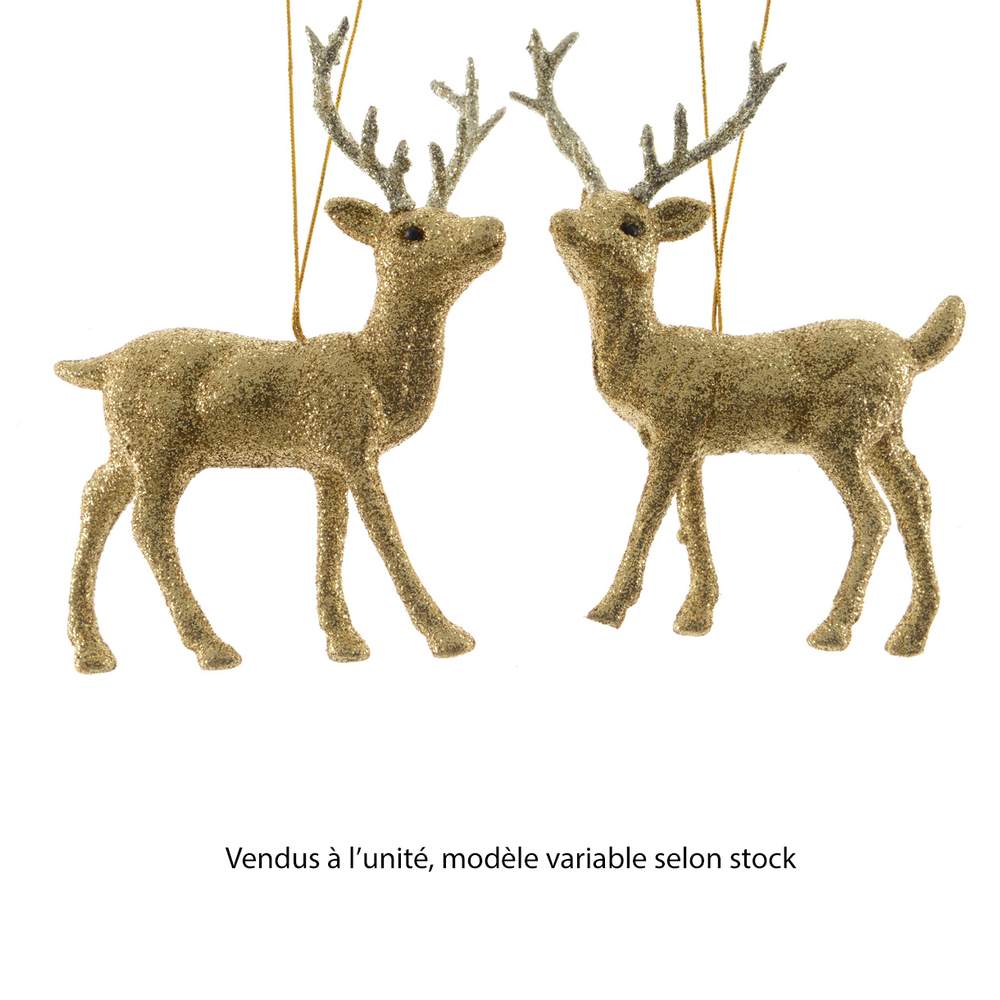 Renne en plastique à paillettes or 4.5x10x12.5cm