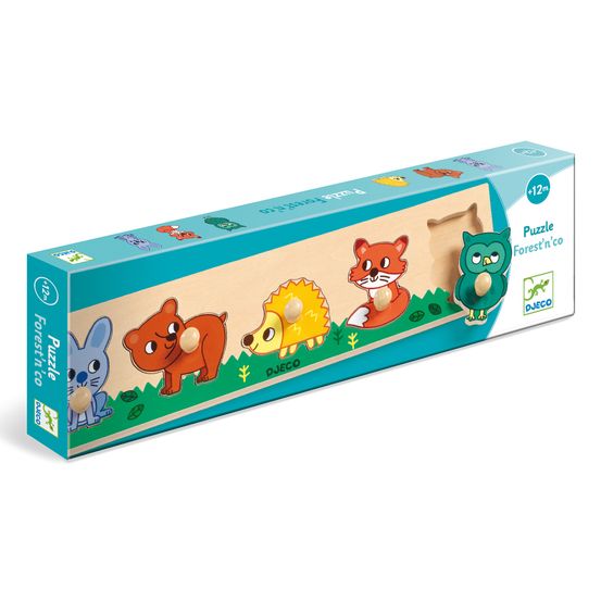 Puzzle en bois 'Forest'n'co', 5 animaux de la forêt - Dès 12 mois