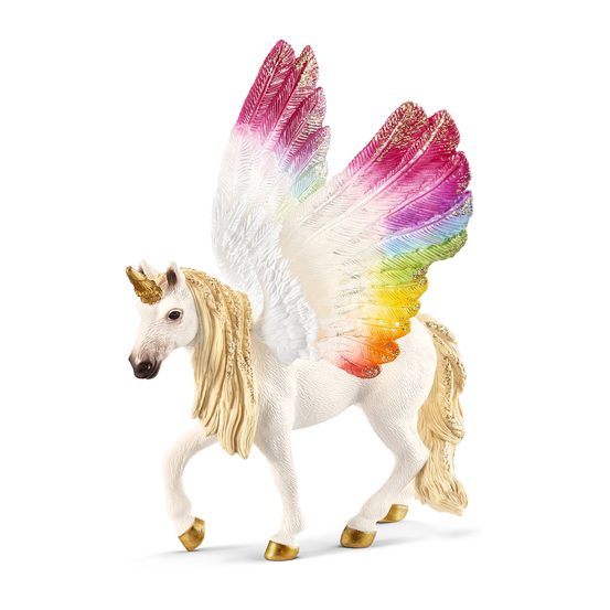 Figurine de licorne ailée arc-en-ciel pour enfant en plastique