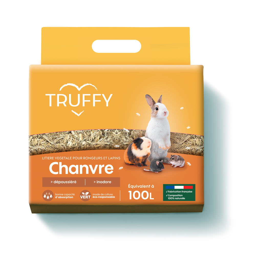 Litière végétale de chanvre pour rongeurs et lapins Truffy 100 l