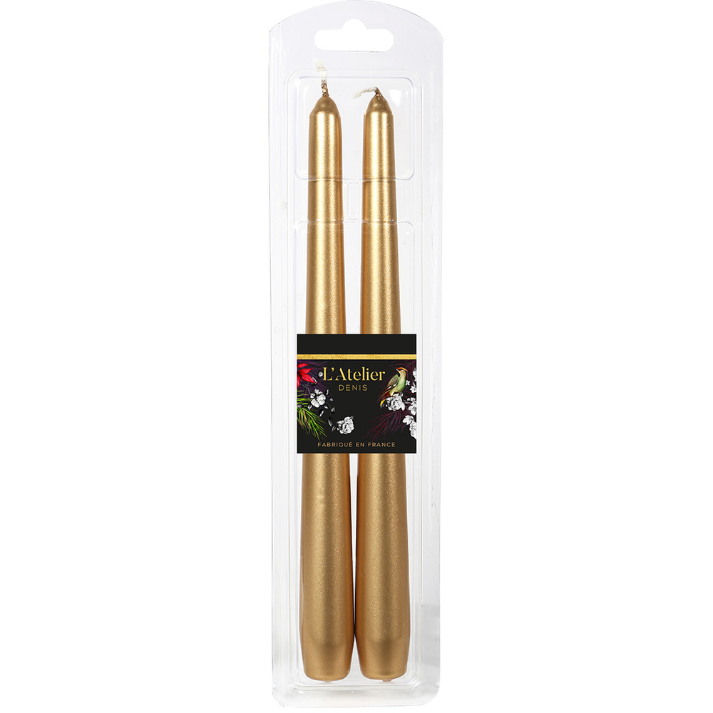 Lot de 2 bougies flambeaux, coloris or - H.25cm
