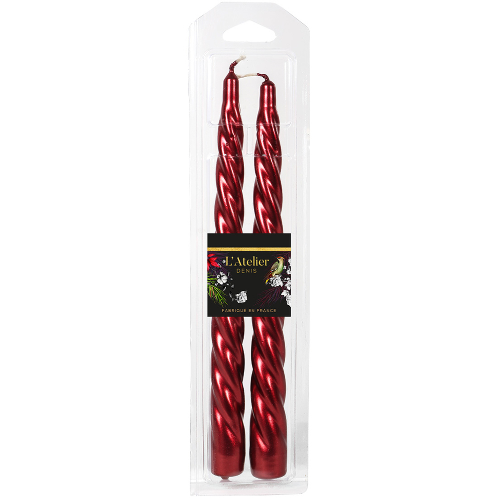 Lot de 2 bougies torsadées, coloris rouge - H.25cm